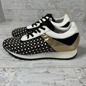 Vinci Fashion Sneakers Womens‎ Size 7 Black Gold Embellished Lace Up Casual